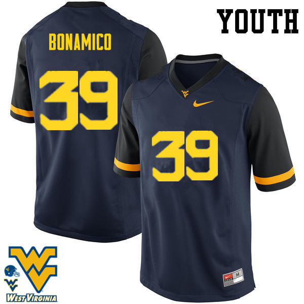 Youth #39 Dante Bonamico West Virginia Mountaineers College Football Jerseys-Navy